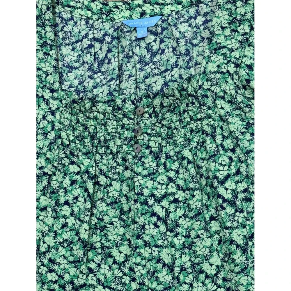 Draper James Top Size S Flutter Sleeve Square Neck Floral Green‎ Navy NEW - Picture 3 of 9